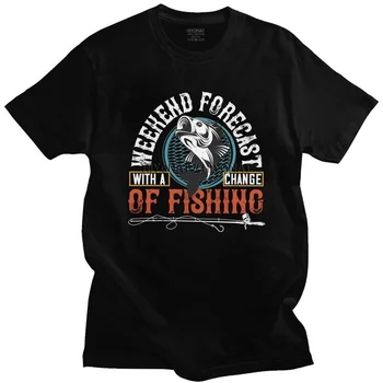 Sjove Retro Fiskeri Forecas T-Shirt Mænd kortærmede Fisker, T-shirt Trykt Tee Tops Forud-krympet Bomuld Oversize Tshirt