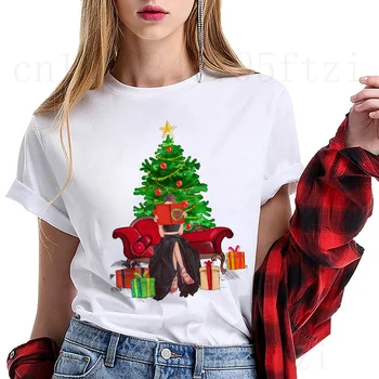 Sjove Santa Claus Toppe Tee godt nytår Christmas Girl Fashion T-shirt Harajuku Ullzang Korte Ærmer Tegnefilm Print Tshirt