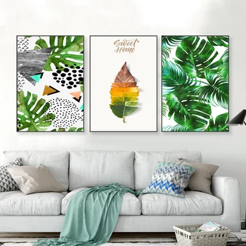 Skandinavien Tropiske Grønne Blad Natur Billeder Lærred Malerier Udskrivning Interiør Plakater Væg Kunst til stuen Home Decor