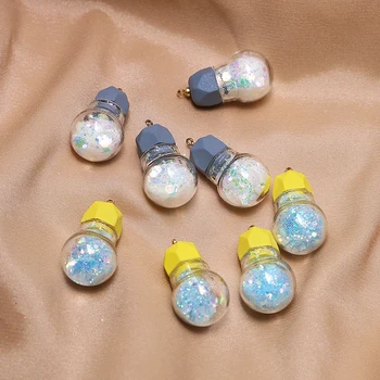 Skinnende Paillet glas kugle, der ønsker flaske Vedhæng Gave kreative DIY smykker øreringe nøglering gøre tilbehør material2pcs
