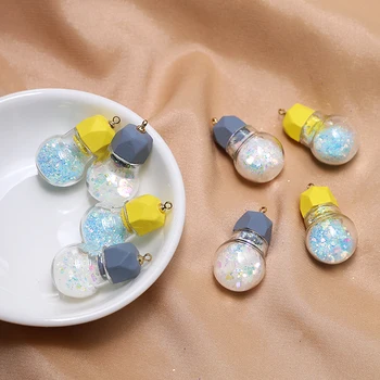 Skinnende Paillet glas kugle, der ønsker flaske Vedhæng Gave kreative DIY smykker øreringe nøglering gøre tilbehør material2pcs