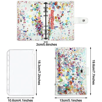 Skinnende Pailletter A6 PVC-6-Ringbind Blød PVC Notebook Cover til Genopfyldning Løs Blad Mappe for at Rejse Kontor Skole