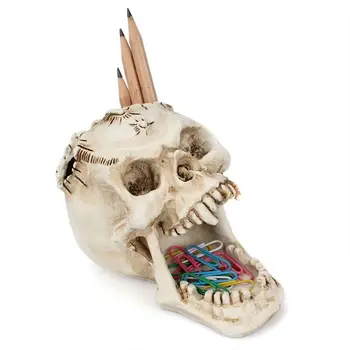 Skull Hoved Ornament Skelet Pen Indehaveren Desktop Blyant Arrangør Opbevaring