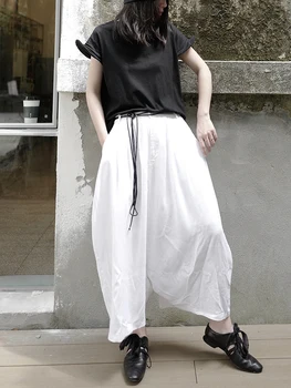 SKÆR ÆRA Yamamoto Nederdel Kvindelige Løs Bomuld Blonder Japansk Stil, Uregelmæssig Design Niche Hvide Kvinder Bukser Pantalon Femme