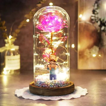 Skønheden Og Udyret Steg LED Fortryllede Galaxy Steg Evig Blomst Lys I Dome Til Jul, Mors Gave Forælder i barnets Familie