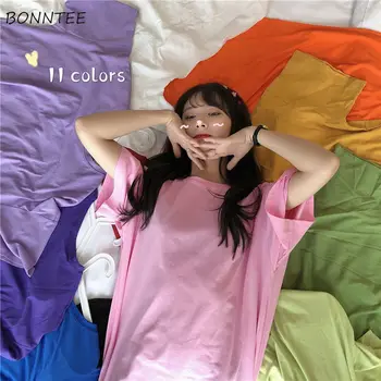 Sleepshirts Kvinder Solid O-hals knælang Enkle Grundlæggende Candy Farve Ulzzang Trendy Bløde Home Wear af Høj Kvalitet, Studerende Kvinder