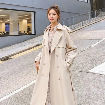SLPBELY Kvinder Trench Coat Vindjakke Hvid Dobbelt Breasted koreanske Klassiske Pearl Spænde Buen Lang Trench Coat Frakke Med Bælte