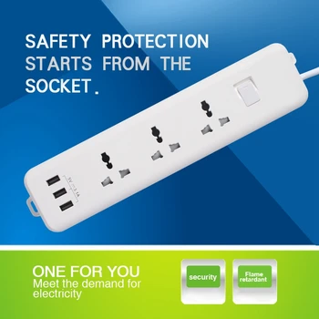 Smart Strømforsyning Stik med overspændingsbeskyttelse med 3 stik 3 USB-Opladning, Havne Lang forlængerledning EU Stik
