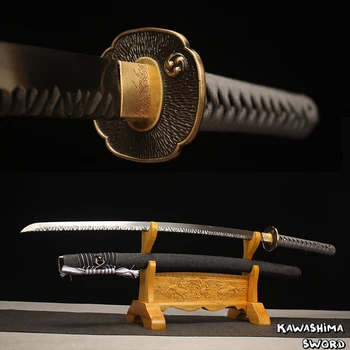 Smedet Damaskus Stål Klingen Er Foldet Tilbage, Full Tang Skarpe Klar-Håndlavet Japansk Katana Reelt Samurai Sværd/Sort Læder-Nyt