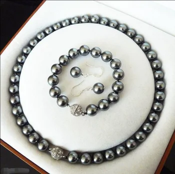 Smuk Smuk 10mm Gul Shell Pearl Halskæde, Armbånd, Øreringe Perle kvinder Smykker sæt lås 925