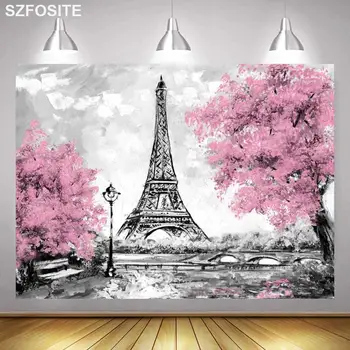 Smukke Eiffeltårn Flower Tree Photography Baggrund Foto Familieværelse Naturskønne Billede Dekoration Børn Custom Vinyl Baggrund