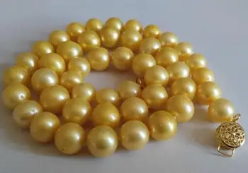 Smukke naturlige 10-11mm south seas guld perle halskæde 18 tommer choker