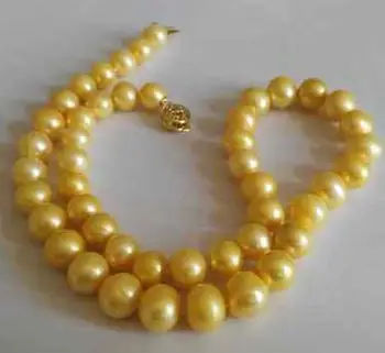 Smukke naturlige 10-11mm south seas guld perle halskæde 18 tommer choker