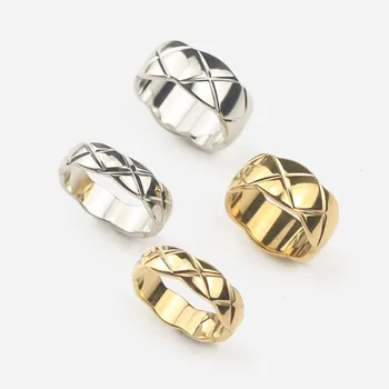 Små Rhombiske Retikulære Titanium Stål Bølge Kvindelige Ring til Kvinder, Mænd Elsker Mode, Bryllup, Guld, Sølv Farve Finger Ring