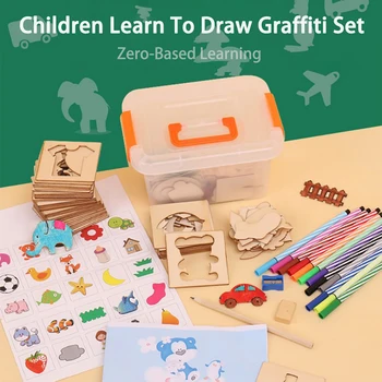 Småbørn lærer at trække sæt værktøjer graffiti farve fylde tegning, maleri kreative skabelon pædagogisk legetøj for Børn