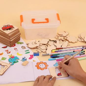 Småbørn lærer at trække sæt værktøjer graffiti farve fylde tegning, maleri kreative skabelon pædagogisk legetøj for Børn