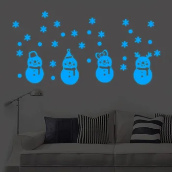 Snemand Tegnefilm Glædelig Julepynt Tilbehør Lysende Spejl Wall Stickers til Badeværelse Vindue New År ' s Indretning 2021
