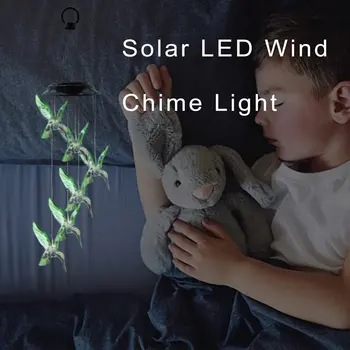 Sol-Drevne LED Wind Chime Humming Bird Windbell Lys Farve Skiftende Wind Chimes String Lampe til Værftet Have Dekoration