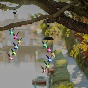 Sol-Drevne LED Wind Chime Humming Bird Windbell Lys Farve Skiftende Wind Chimes String Lampe til Værftet Have Dekoration