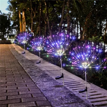 Solar Græsplæne Lys Vandtæt 120 LED Fyrværkeri Starburst kulørte Lamper Spil Jul havegangen Landskab Udendørs Lampe