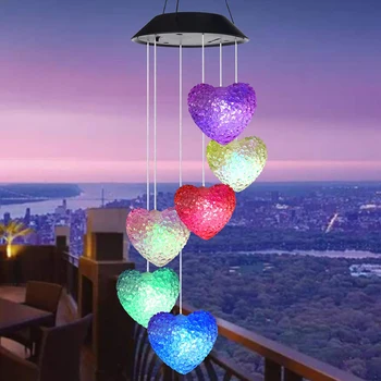 Solar Powered 6 LED Wind Chime Lys Udendørs Valentine ' s Day Dekorativ Lampe Form Farverig Have Hængende Spinner Lys