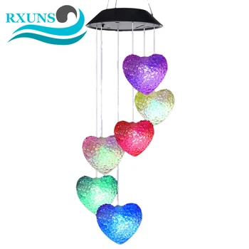 Solar Powered 6 LED Wind Chime Lys Udendørs Valentine ' s Day Dekorativ Lampe Form Farverig Have Hængende Spinner Lys