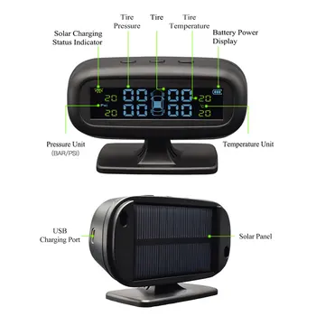 Solenergi TPMS Bil Tire Pressure Alarm Monitor System Auto Sikkerhed alarmsystemer Real-time Overvågning af Temperatur og Advarsel