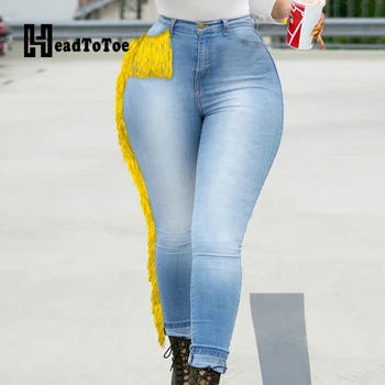 Solid Kvast Mode Bukser Kvinder Med Høj Talje Jeans Kvinde