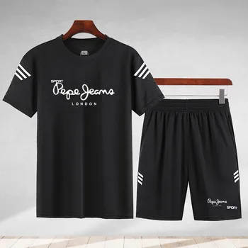 Sommer bomuld top-kortærmet T-shirt + shorts to-stykke T-shirt Harajuku mænds streetwear O-neck T-shirt sports trop