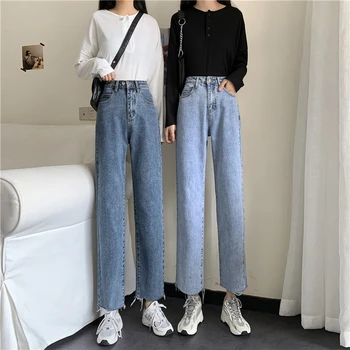 Sommer Denim Jeans Bukser Kvinder Koreanske High Waist Lange Bukser Streetwear Kæreste Lange Lige Bukser Foråret Bred Lge