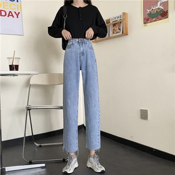 Sommer Denim Jeans Bukser Kvinder Koreanske High Waist Lange Bukser Streetwear Kæreste Lange Lige Bukser Foråret Bred Lge