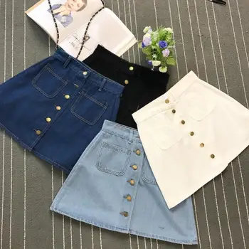 Sommer-Kvinder ' s Damer A-linje Jeans Nederdel-Knappen Høj Talje Denim Lille Lomme Nederdel Harajuku Mini Høj Kvalitet Denim