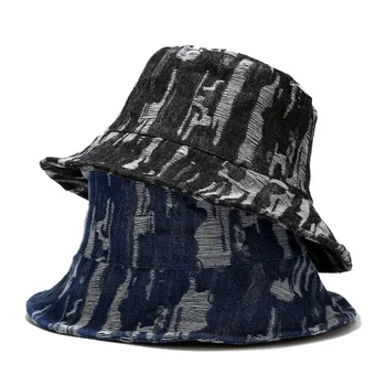 Sommer Nyt Nødlidende Wash Denim Hullet Spand Hat For Mænd Udendørs Casual Solhat Unisex Fashion Panama Fisker Cap
