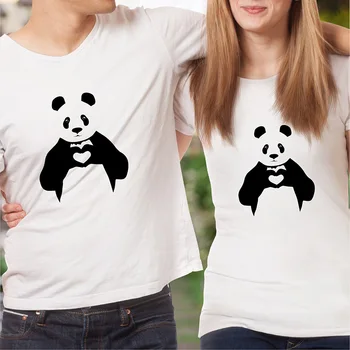 Sommer Toppe for Kvinder 2019 Par T-shirt til Elsker Panda Print Sjove T-Shirt Kort Ærme Kvindelige T-shirt, Toppe, t-Shirts