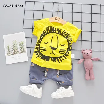 Sommer Tøj Børn Toddler Dreng pige Skjorte Passer til 1 2 3 4 År Lion Sæt Korte Ærmer Bomuld, Børn Tøj, Drenge Tøj Trykt