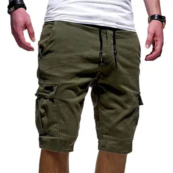 Sommeren Afslappet Mænd Solid Farve Cargo Shorts Multi-Lommer, Snøre Femte Bukser