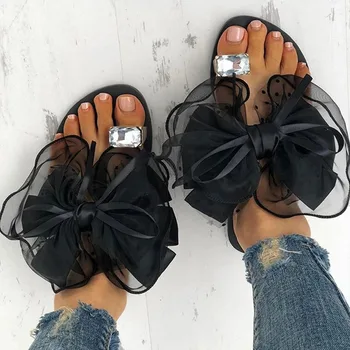 Sommeren Bowtie Slipper Lejligheder Sandaler, Platform Muldyr Casual Mode Kvindelige Stranden Klip-Klappere Mesh Stranden Dias Shoes De Mujer