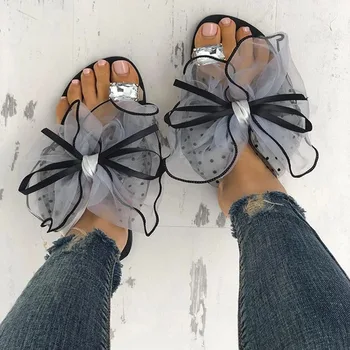 Sommeren Bowtie Slipper Lejligheder Sandaler, Platform Muldyr Casual Mode Kvindelige Stranden Klip-Klappere Mesh Stranden Dias Shoes De Mujer