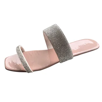 Sommeren Dame Damer Hjemme Crystal Tøfler Afslappet Slip På Kvadreret Toe Sko Designer Slid Moderne Sandaler Slipper Dropshipping