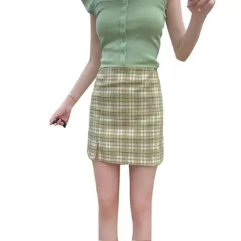 Sommeren damer nederdele sexet plaid plisserede nederdele mode mini dans nederdele side spænde høj talje nederdele damer