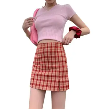 Sommeren damer nederdele sexet plaid plisserede nederdele mode mini dans nederdele side spænde høj talje nederdele damer