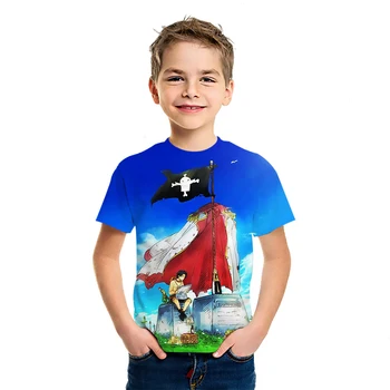 Sommeren Drenge Og Piger 3D-Print T-Shirt Et Stykke Korte Ærmer Cool Street Style Pirat Animationsfilm T-Shirt i Klassisk Tee