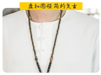 Sommeren Kinesisk Stil Hør T-shirt Løs Fem-punkt-Kort-langærmet Retro Mænds Bomuld Halv-ærmer Hanfu Tang Passer Top