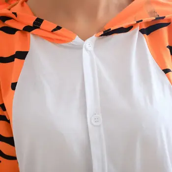 Sommeren Korte Ærmer Pyjamas Unisex Voksne Kvinder Mænd Onesie Bomuld Dyr Animationsfilm Hætteklædte Tiger Cosplay Kostume