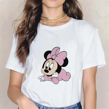 Sommeren Kvindelige Harajuku Casual Piger Toppe Tee Cool Baby Mickey Mouse Grafisk Trykt T-shirt Kvinder Fashion Kort Ærme t-shirts
