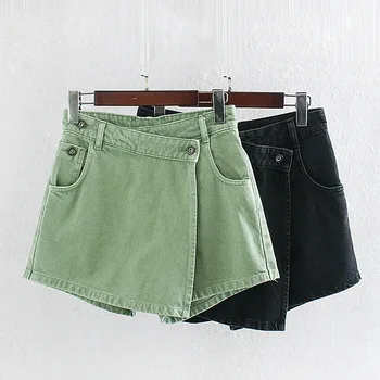 Sommeren Kvinders Høj Talje Mode Solid Farve Uregelmæssige Denim Casual Kort Nederdel og Bukser Shorts Piger Jeans