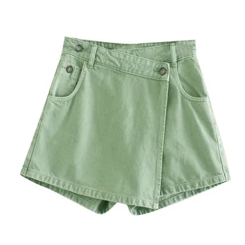 Sommeren Kvinders Høj Talje Mode Solid Farve Uregelmæssige Denim Casual Kort Nederdel og Bukser Shorts Piger Jeans