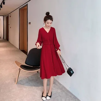 Sommeren Kvinders Retro Lang Elegant Sort Rød Vintage Maxi Boho Kontor Kjole Plus Size Kvinder Tøj Korea Casual Kjoler Damer