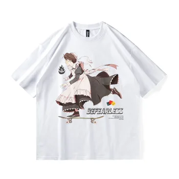 Sommeren Manga Kvindelige Tee Æstetiske Løse Kvinder T-shirt Blå Animationsfilm Kawaii Damer Top Bomuld t-shirts Harajuku Tøj