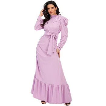 Sommeren Muslimske Kvinder Kjole O Hals Fuld Længde Elegante Marokkanske Kaftan Plus Size Flæsekanter Abayas Indien Islamiske Jubah Djellab Vestido